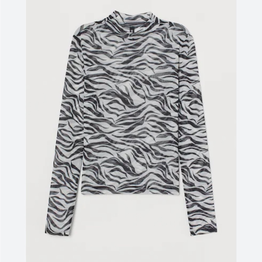 Streetwear Society mock turtleneck mesh animal print long sleeve top size Small